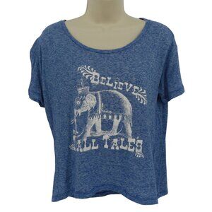 Junk Gypsy Women Medium Believe In Tall Tales Blue Elephant Burnout T Shirt Top